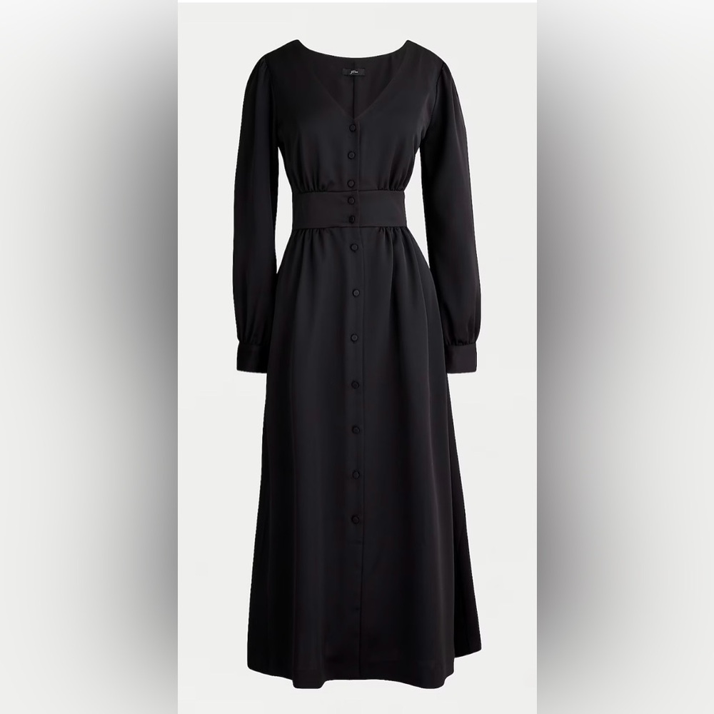 NEW J. Crew Women’s Button Front Midi A-Line Dress 8 Black Long Sleeve Office